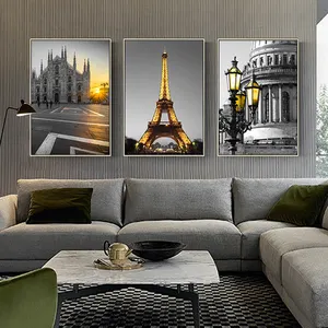 Paris Eiffel Tower Scenery Landscape Wall Art Painting Custom Cheap Home Hotel Decor 3 Pcs Piece Set Modern Design Decoration