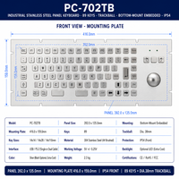 Clavier à trackball industriel en acier inoxydable personnalisé PC-702TB IP54, 89 touches USB PS/2 pour usine pétrochimique