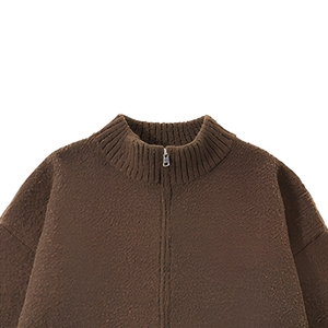 Mens Sweaters Premium Solid Coffee Brown <strong>Slouchy</strong> Zip up Textured Sweater Anti-Pilling Warm Winter Loose Mock Neck Zip <strong>Jumper</strong> - Product Image 4