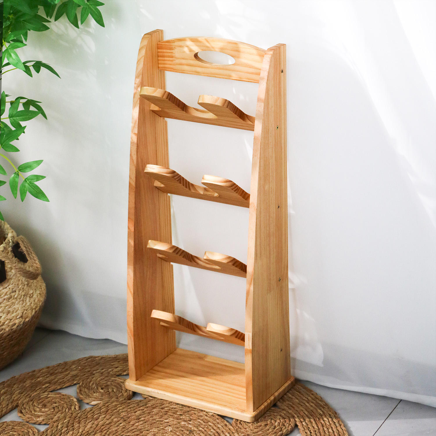 4-Layer Modern Solid Wood Shoe Rack Durable Metal Material Home