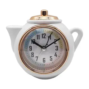 กาน้ำชาสีโรสโกลด์ขนาดเล็ก,นาฬิกาอะนาล็อกดีไซน์แบบแมนนวลเป็นเอกลักษณ์นาฬิกาปลุกตั้งโต๊ะ