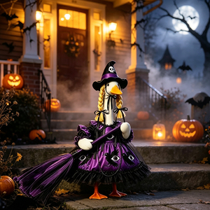 Costume de sorcière pour oie de porche d'Halloween, tenue de cosplay pour statue de jardin de 23 pouces, décoration festive pour fête et maison - Product Image 1
