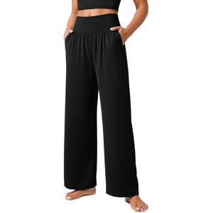 2025 pantalones de pijama de cintura alta para mujer, pantalones de chándal de Yoga atléticos de pierna ancha con bolsillos, ropa de gimnasio acogedora para salón informal - Product Image 1