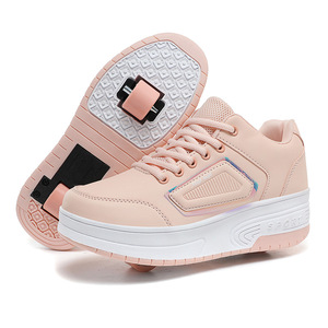 Pattini a rotelle a 2 ruote per bambini, scarpe da ginnastica alla moda per bambina con ruote retrattili, scarpe sportive da pattinaggio a doppio uso per bambini - Product Image 5