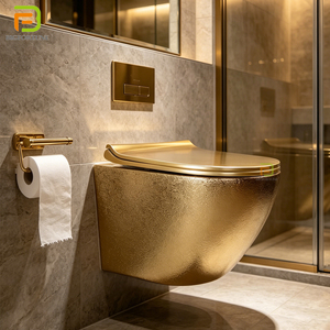 <span class=keywords><strong>WC</strong></span> suspendu mural de luxe doré en céramique, avec siphon en P, pour salle de bain - Product Image 1