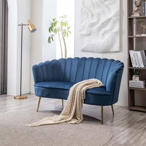<span class=keywords><strong>Canapé</strong></span> deux <span class=keywords><strong>places</strong></span> en velours personnalisable, design coquille, pieds en métal doré, directement de l'usine - Product Image 5