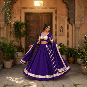 Elegant Purple Indian Designer <b>Chaniya</b> <b>Choli</b> Lehenga Outfit with Bright Yellow Net Dupatta for Festive Navratri and Wedding Wear - Product Image 3