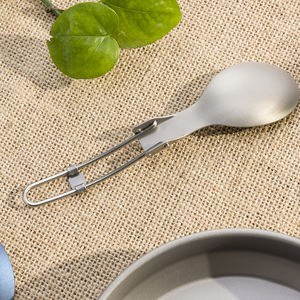 Cuchara plegable portátil de titanio, duradera, ultraligera, ecológica, vajilla gris plateada, resistente a la corrosión, para viajes, picnic, al aire libre - Product Image 5