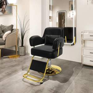 Chaise de coiffure de salon de beauté de luxe en acier inoxydable avec base dorée, cadre en métal, pour la coupe de cheveux - Product Image 1