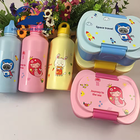 2024 School Kinderen Dubbele Waterflessen Lekvrije Plastic Magnetron Snack Sandwich Voedselcontainer Cartoon Draagbare Bento Lunchbox