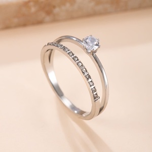 Dainty Double Layer Zircon <b>Ring</b> 18K Gold Plated Stainless Steel <b>Ring</b> Inlaid Cubic Zirconia Women Finger <b>Ring</b> Jewelry Gift - Product Image 2