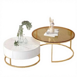 Modern Convertible Living Room <b>White</b> Glass Coffee <b>Table</b> with Gold Storage - Product Image 3