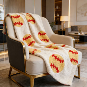 In Stock 50*60inch Gameday Cozy Softball Pattern Blanket Lightweight Soft Reversible Baseball <strong>Throw</strong> Blankets <strong>for</strong> Sofa <strong>Bed</strong> - Product Image 2