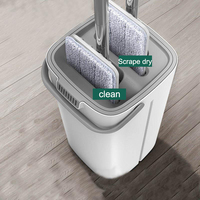Ensemble de serpillière plate à essorage facile, lavable à la main, avec seau et manche en acier, séparation sec/humide, pour nettoyage domestique