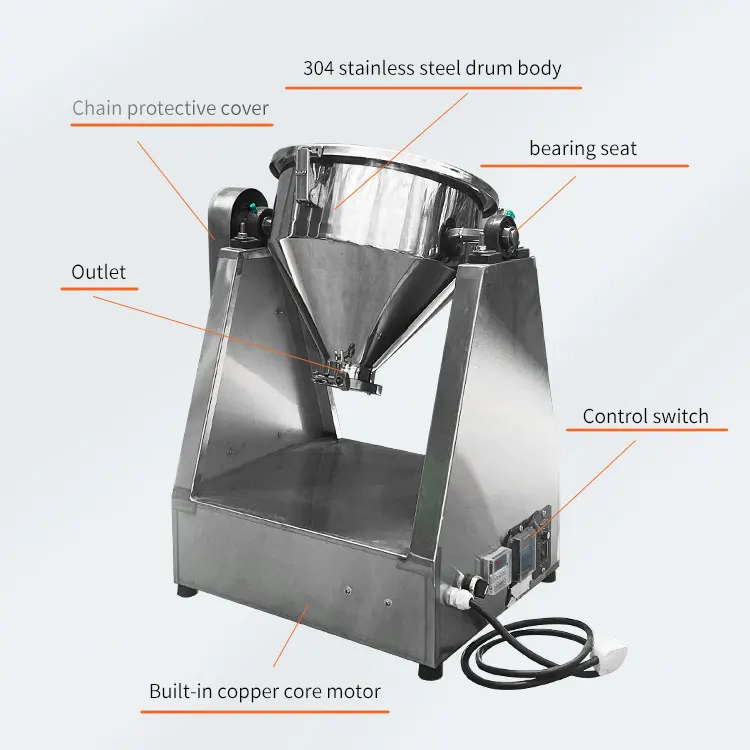 Miscelatore per polvere a tamburo rotante piccolo in acciaio inossidabile per miscelazione di alimenti a secco