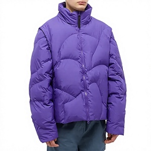 Blouson matelassé violet formel à capuche pour femme, col montant, coupe-vent, hiver, vente en gros OEM, logo personnalisé, garniture en fourrure - Product Image 1