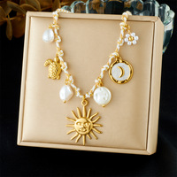 Collar de Cadena de Bambú de Acero Inoxidable Chapado en Oro de la Serie Ocean Element, con Colgante de Estrella de Mar, Tortuga, Concha, Vida Marina, Unisex