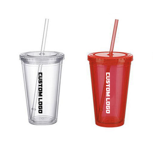 Gobelet réutilisable en plastique à double paroi de 16 oz avec paille, transparent, pour boissons, conteneur de voyage isotherme portable - Product Image 1