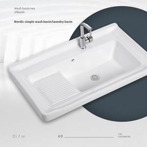 Vente en gros de cuvette de blanchisserie en céramique installation profonde de comptoir de cuvette de salle de bains lavabo de salle de bains avec <span class=keywords><strong>la</strong></span> planche à laver - Product Image 5