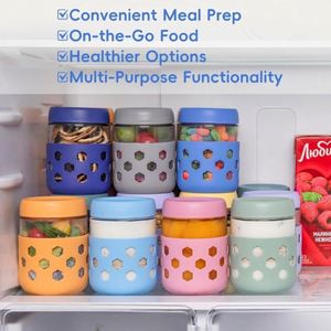 Classic Style Glass Oatmeal Cup with <b>Insulated</b> Silicone Sleeve Airtight Storage Jar for Portable Milk Yogurt Kitchen Essential - Product Image 5