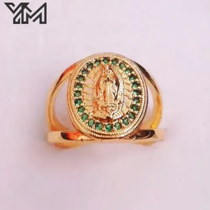 Anillo de Nuestra Señora de Guadalupe Chapado en Oro de 18K con Circonita Verde, Venta al Por Mayor YM |   Joyería Religiosa Católica <span class=keywords><strong>para</strong></span> <span class=keywords><strong>Mujer</strong></span> - Product Image 2