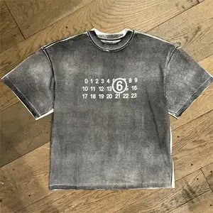 T-shirts pour hommes personnalisés lavés à l'acide bicolore 100% coton lourd T-shirt Vintage Boxy Fit T-shirt imprimé lavé à l'acide