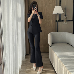 Women's Suit Set Summer Short Sleeve Double Breasted Slim Fit Polyester Anti Wrinkle Office Lady Formal Wear - Product Image 1
