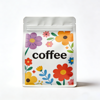 Sachet de café à fond plat imprimé sur mesure, mat, refermable avec fermeture éclair, à soufflet, fond blanc, motif floral