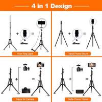 Anneau lumineux rotatif à LED pour selfie, anneau lumineux de 12 pouces avec trépied, support de téléphone, anneau lumineux à LED pour maquillage de bureau à intensité variable