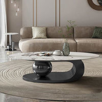 Table basse moderne Lovezone 007, ensemble emboîtable, plateau en marbre, base sculpturale en métal doré, table centrale ovale, mobilier de maison