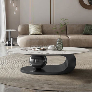Modern Nesting Coffee <b>Table</b> Sets Marble Stone Top <b>Gold</b> Metal Sculptural Base Oval Center <b>Table</b> Round <b>Side</b> <b>Table</b> Home Hotel Lobby - Product Image 3