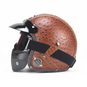 사계절 레트로 브라운 성격 할리 헬멧 전기 자동차 34 하프 헬멧 페달 오토바이 헬멧