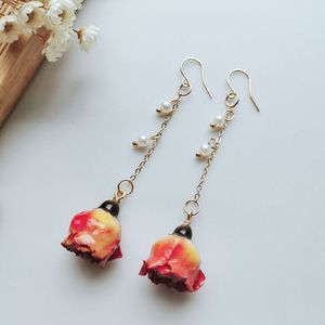 Boucle d'oreille avec <span class=keywords><strong>perle</strong></span> en <span class=keywords><strong>or</strong></span>, plusieurs couleurs, longue <span class=keywords><strong>perle</strong></span> coréenne, vraie fleur de Rose - Product Image 4