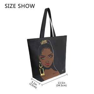 Hot Sales Custom African Black Girl Print Reusable Shoulder Handbag Casual <b>Large</b> <b>Canvas</b> Shopping Tote <b>Bag</b> - Product Image 2