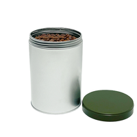 Recipiente cilíndrico para café, hermético, de aluminio plateado, para granos de café, apto para alimentos, certificado LFGB, para almacenamiento en mostradores de cafeterías, restaurantes y cocinas.