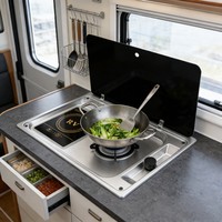 JDA SUS304 RV Brûleur à gaz intégré et plaque de cuisson à induction combinés 350x550mm sablée pour caravane, camping-car, bateau, marine, voyage