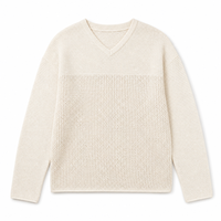 Pull en maille texturé pour homme, col en V, épaules tombantes, manches longues, personnalisable OEM, marque privée, faible MOQ