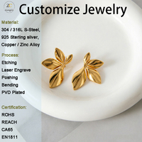 Perhiasan Klasik Kustom Berkilau Laris Manis Sederhana Bahan Stainless Steel Lapis Emas 18K Unisex Model Daun Bunga Hadiah