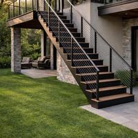 Escalier extérieur droit en acier de style ferme moderne avec incrustations en bois