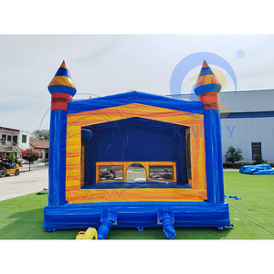 Château gonflable à thème anniversaire avec tourelle arc-en-ciel bleue pour fêtes d'enfants et location commerciale pour carnavals - Product Image 5