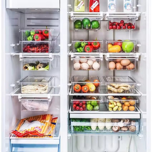 Boîtes de rangement en plastique pour réfrigérateur, tiroirs de rangement amovibles pour réfrigérateur avec sections divisées pour conserver les aliments au congélateur - Product Image 4