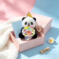 Porte-clés en peluche géant Panda créatif et mignon, série de fleurs colorées, avec fleur tricotée, personnalisable OEM ODM