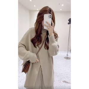 S-XL Damen weites Bein lange Hosen 2-teiliges Set lässig schlicht Knöchelpullover-Sets Damen koreanisch gestrickt 2-teiliges Set - Product Image 5