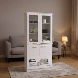 Mueble de Salón con Puertas de Vidrio, Armario de Almacenamiento de MDF de Madera de Pino Blanco Sólido de 33.5 x 13.8 x 39.4 Pulgadas - Product Image 2