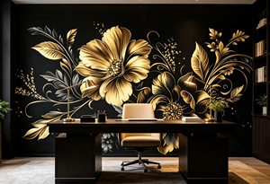 Luxuriöse Schwarz-Gold Blumen-Tapete Maßgefertigte Wandbild-Tapete für Wohnzimmer Schlafzimmer Esszimmer Hotel Hintergrundwand Heim-Dekor Tapete - Product Image 3