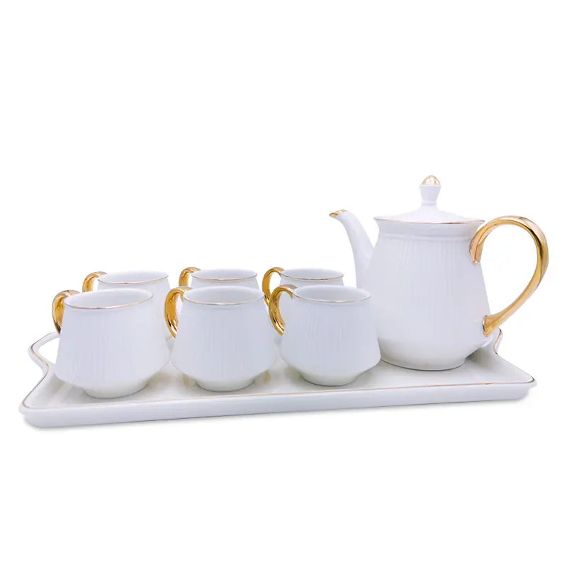 Bán Buôn Novel Luxury Cà Phê Và Trà Cup Set Với Vàng Xử Lý Gốm Ấm Trà Đặt Với Khay