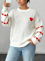 Pullover grande taille pour femmes en vrac couleur bloc coeur motif patchwork brodé coupe ample style européen américain