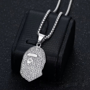 Модный кулон Hip Hop Ape Iced <span class=keywords><strong>Monkey</strong></span> Head Out с цирконами CZ, из нержавеющей стали 316, для мужчин и женщин, оптом - Product Image 2