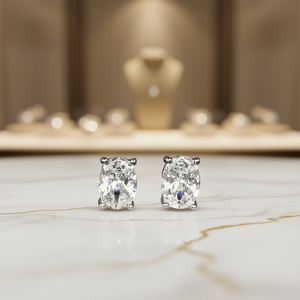 E1498 Orecchini con Diamanti Bianchi Taglio Ovale Gioielli Classici Naturali da Donna - Product Image 2