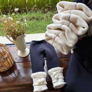 Girls' Fleece-<b>Lined</b> Leggings Winter Thickened Pom Pom Patchwork <b>Pants</b> Warm Long Bottoms For Baby Girls - Product Image 2